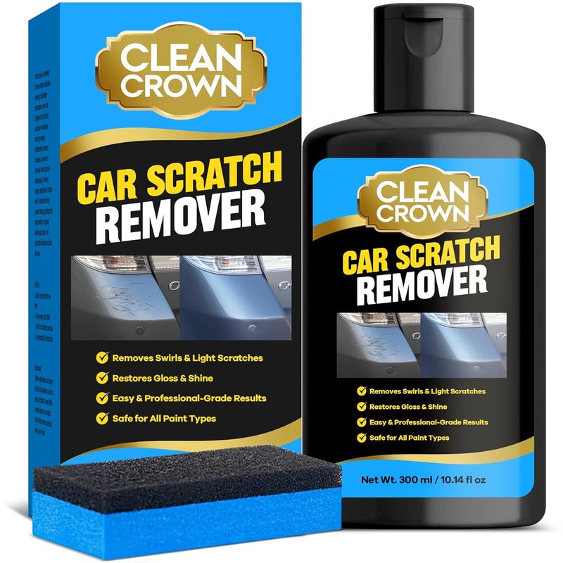 CleanCrown مزيل خدوش السيارات (10.14 أونصة سائلة)، مزيل خدوش للمركبات، إصلاح خدوش طلاء السيارات لجميع أنواع المركبات، مجدد طلاء السيارات مع وسادة تلميع، يزيل الخدوش والدوامات - Image 1